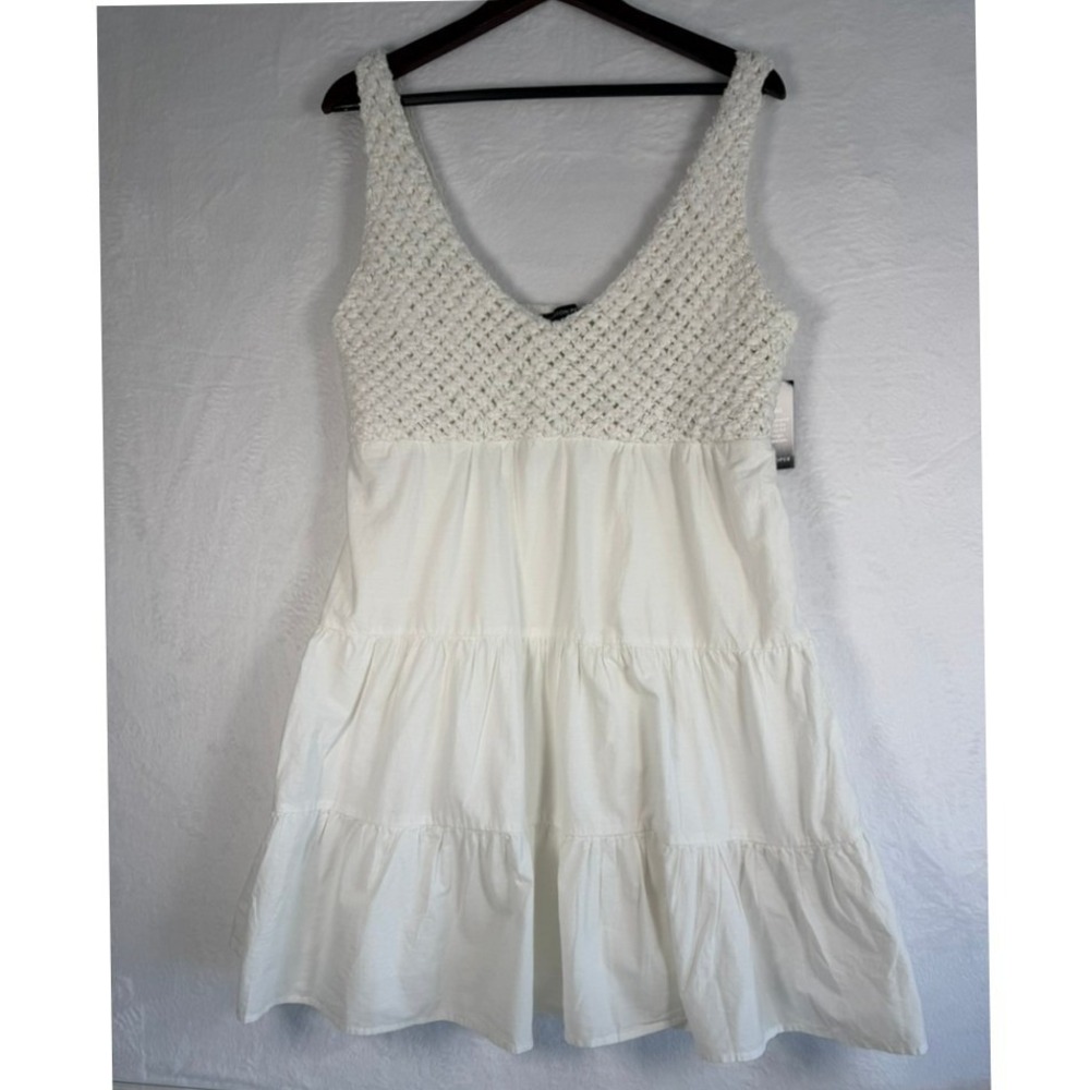 Boston Proper Cream Crochet Bodice Tiered Mini Dress